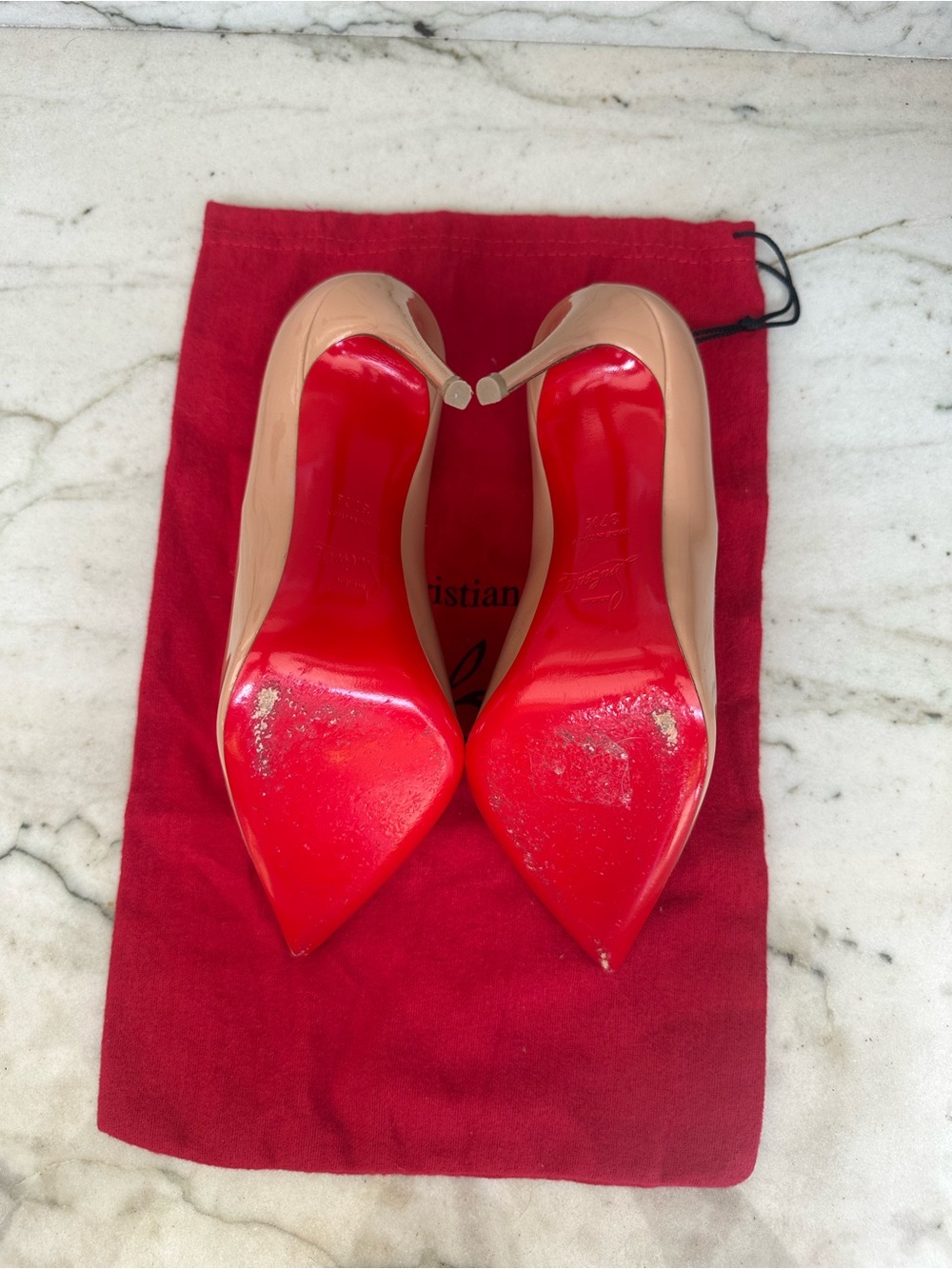 Christian Louboutin Pigalle Follies 100 Nude Patent Red Bottom Heels - Picture 9 of 11